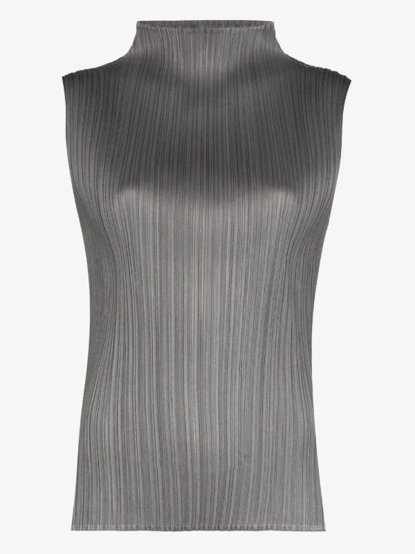 Pleats Please Issey Miyake Grey Basics high neck plissé top | Browns Vests & Tank Tops