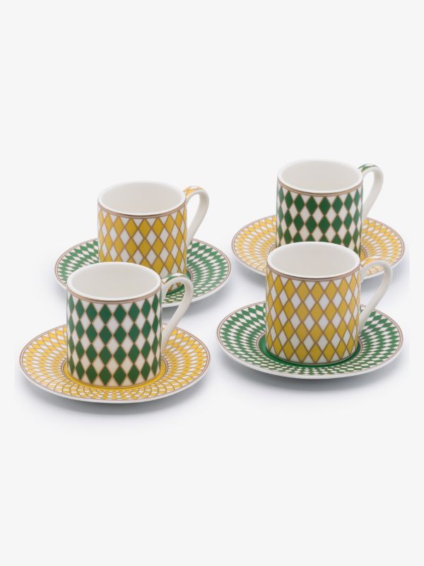 POLSPOTTEN Green and Yellow Chess Espresso Cup Set | Browns Cups & Tea Sets
