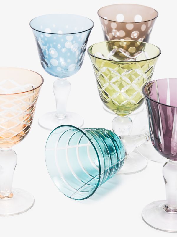POLSPOTTEN Multicolour Cuttings Wine Glass Set | Browns Glassware