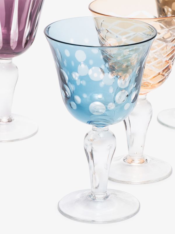 POLSPOTTEN Multicolour Cuttings Wine Glass Set | Browns Glassware