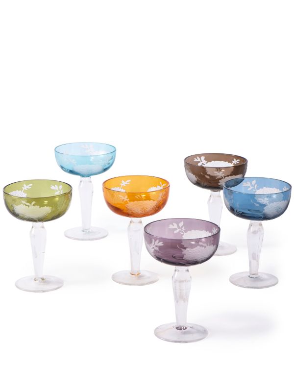 POLSPOTTEN Multicolour Peony Coupe Glass Set | Browns Glassware