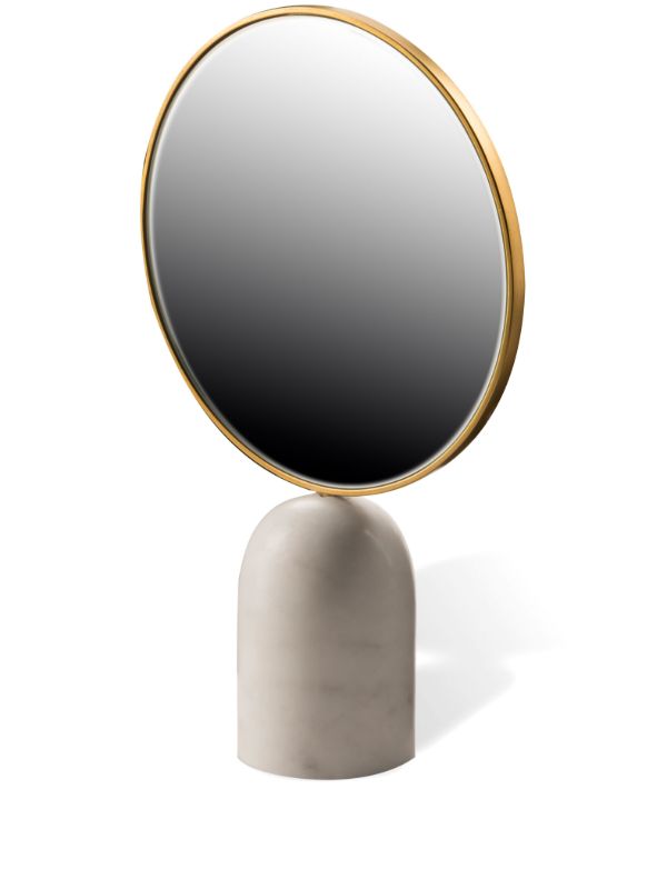 POLSPOTTEN White Round Mirror With Marble Base | Browns Decorative Objects