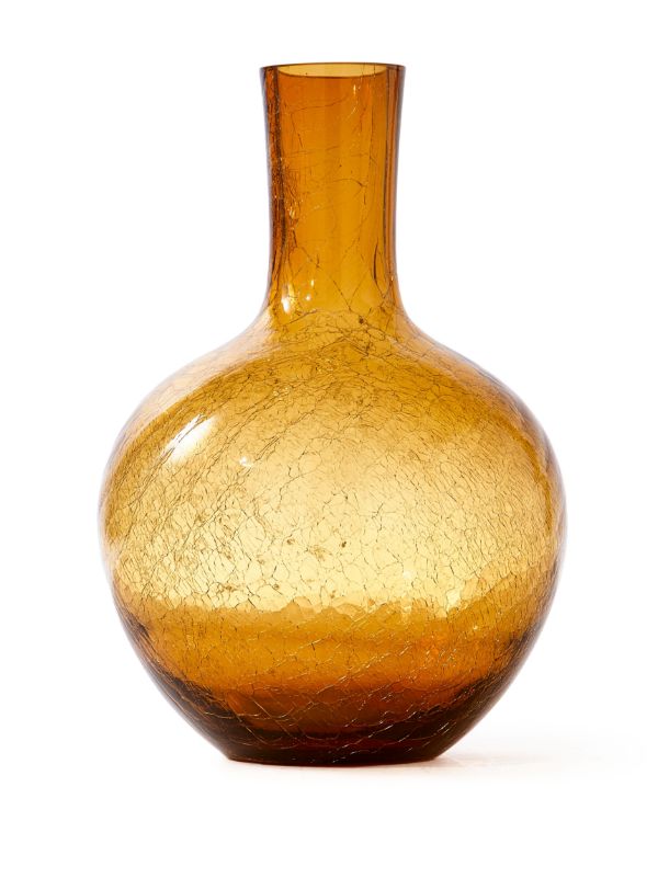 POLSPOTTEN Yellow Crackled Ball Body Glass Vase | Browns Vases