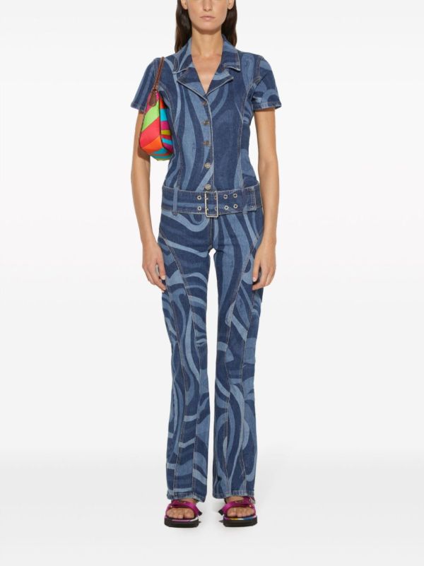 PUCCI Blue Marmo-print Denim Jumpsuit | Browns Full Length