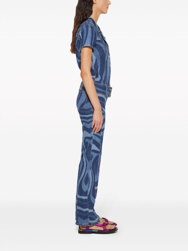 PUCCI Blue Marmo-print Denim Jumpsuit | Browns Full Length