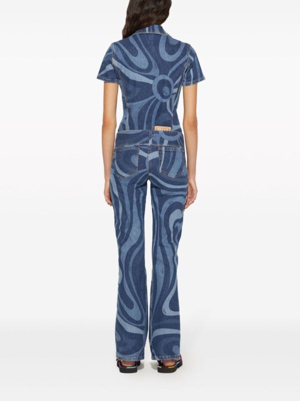 PUCCI Blue Marmo-print Denim Jumpsuit | Browns Full Length