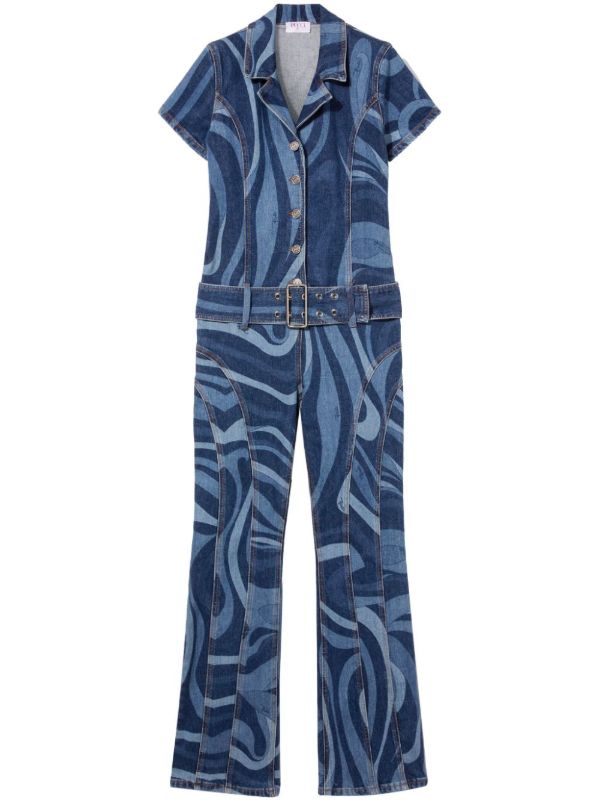 PUCCI Blue Marmo-print Denim Jumpsuit | Browns Full Length