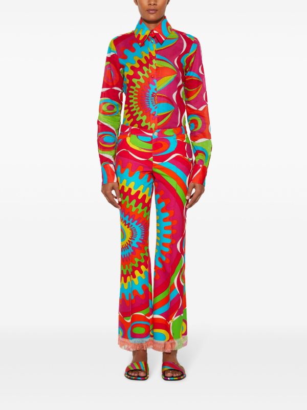 PUCCI Red Bersaglio-Print Cotton Trousers | Browns Cropped Pants