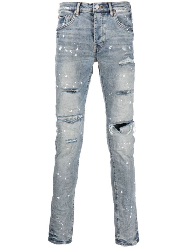 Purple Brand Blue Splashed Ripped Jeans | Browns Skinny Jeans