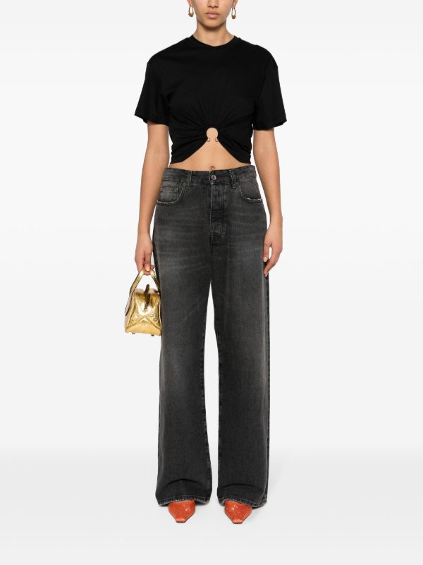 Rabanne Black Cropped Cotton T-shirt | Browns T-Shirts & Jersey Shirts