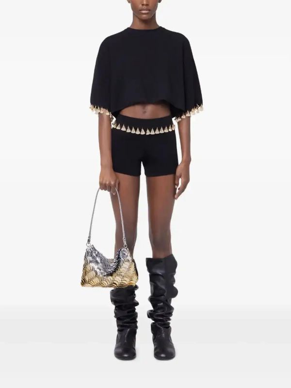Rabanne Black Embellished Cropped Sweater | Browns T-Shirts & Jersey Shirts