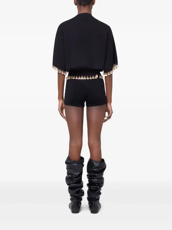 Rabanne Black Embellished Cropped Sweater | Browns T-Shirts & Jersey Shirts