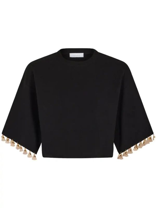Rabanne Black Embellished Cropped Sweater | Browns T-Shirts & Jersey Shirts