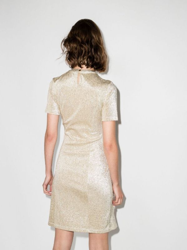 Rabanne Gold Metallic Asymmetric Draped Mini Dress | Browns Cocktail & Party Dresses