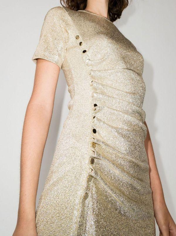 Rabanne Gold Metallic Asymmetric Draped Mini Dress | Browns Cocktail & Party Dresses
