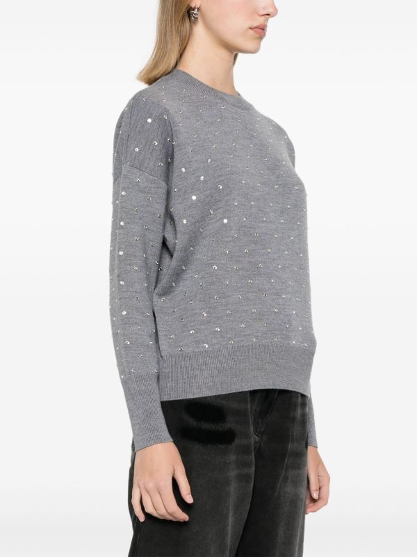 Rabanne Grey Crystal-Embellished Wool Jumper | Browns Knitted Sweaters