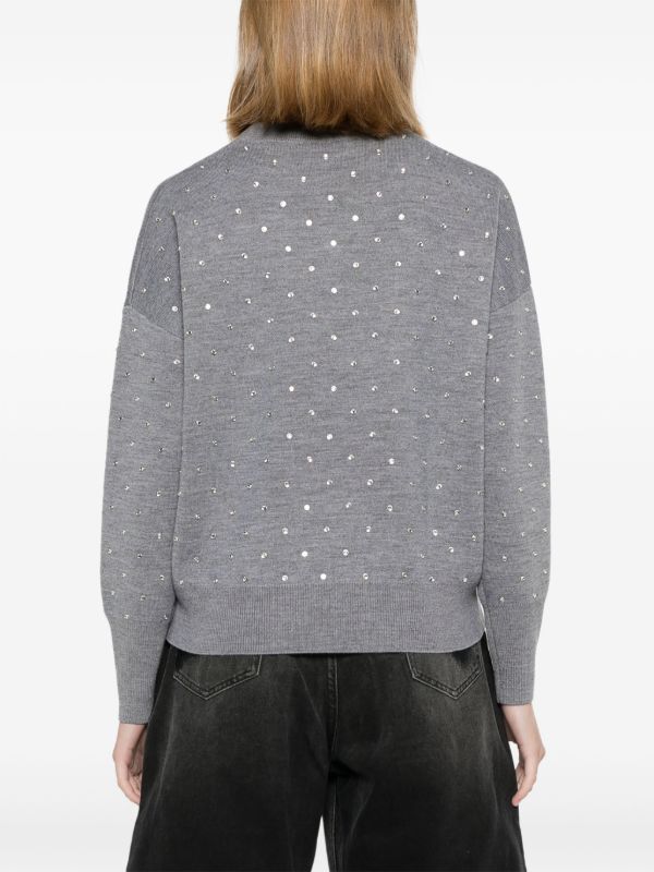 Rabanne Grey Crystal-Embellished Wool Jumper | Browns Knitted Sweaters