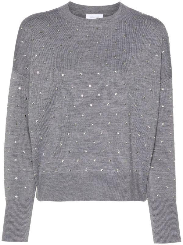 Rabanne Grey Crystal-Embellished Wool Jumper | Browns Knitted Sweaters