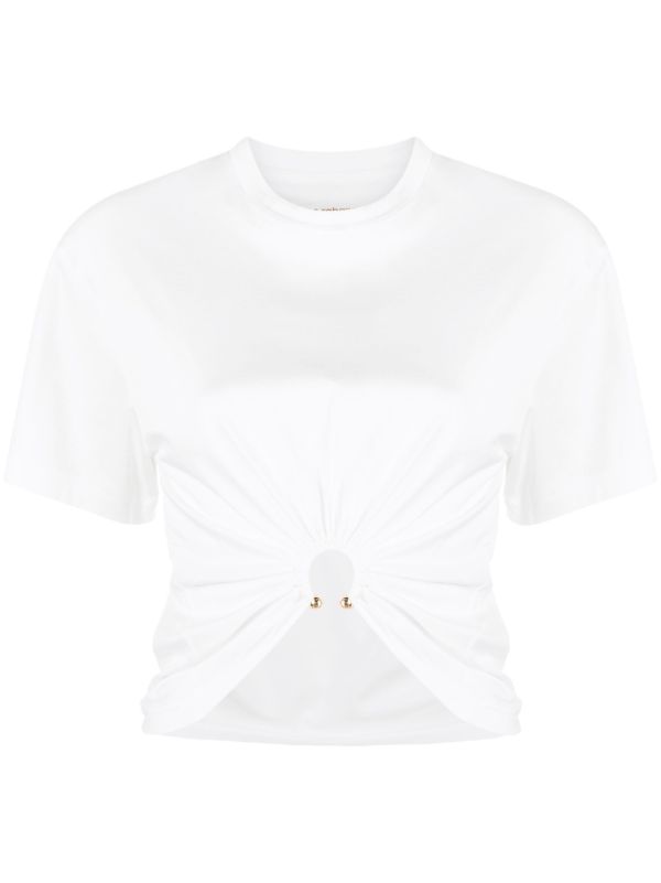 Rabanne White Ruched Cropped Cotton T-shirt | Browns T-Shirts & Jersey Shirts
