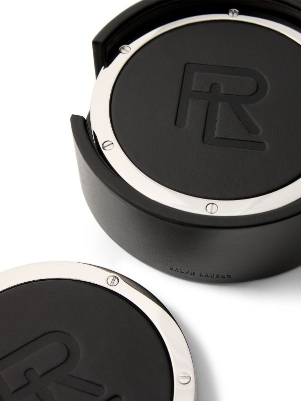 Ralph Lauren Home Black Leather Coaster Set | Browns Barware