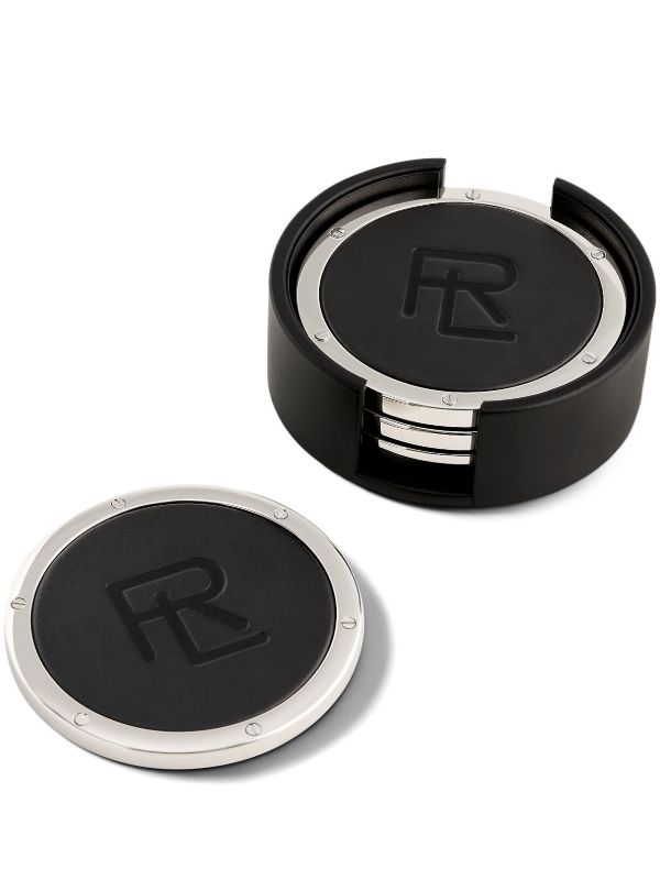 Ralph Lauren Home Black Leather Coaster Set | Browns Barware