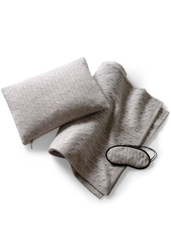 Ralph Lauren Home Grey The Iconic Cable Cashmere Travel Set | Browns Blankets & Throws