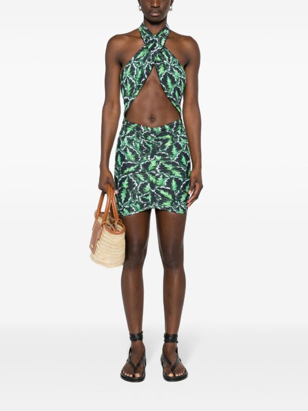 Reina Olga Green Stallion Halterneck Mini Dress | Browns Day Dresses