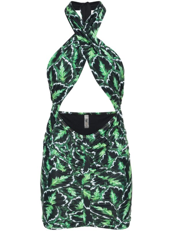 Reina Olga green Stallion halterneck mini dress | Browns Day Dresses