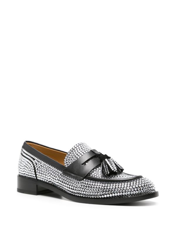 René Caovilla Black Embellished Leather Loafers | Browns Loafers