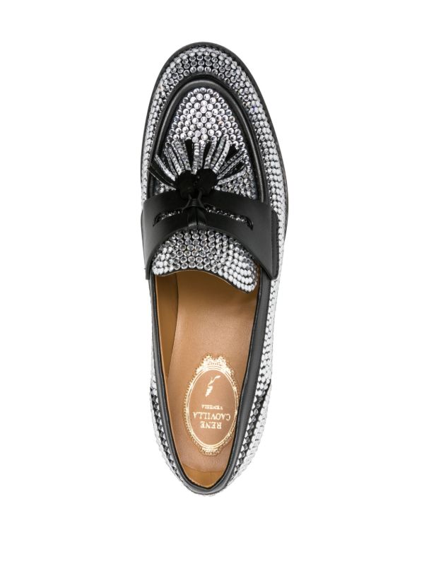 René Caovilla Black Embellished Leather Loafers | Browns Loafers