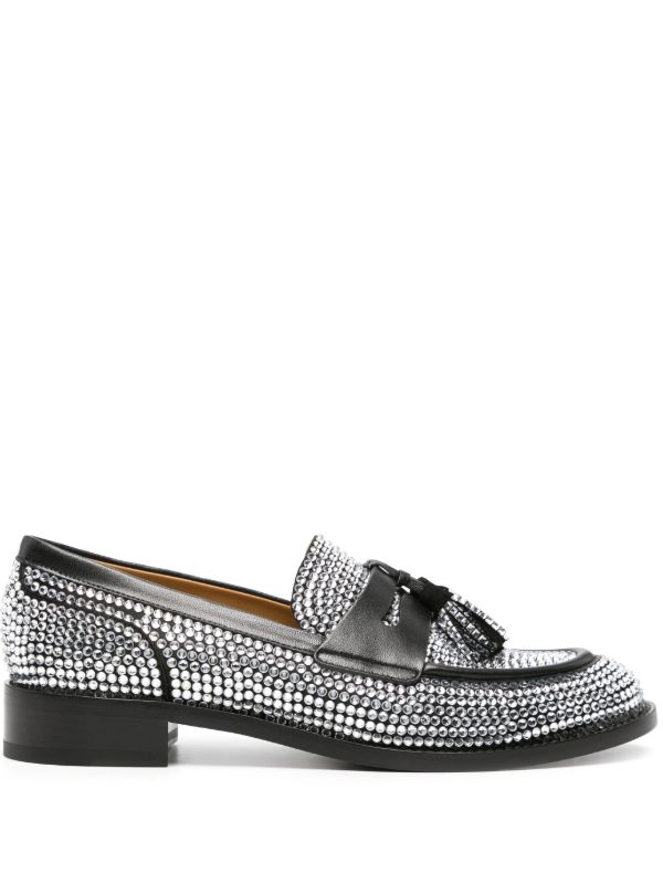 René Caovilla Black Embellished Leather Loafers | Browns Loafers