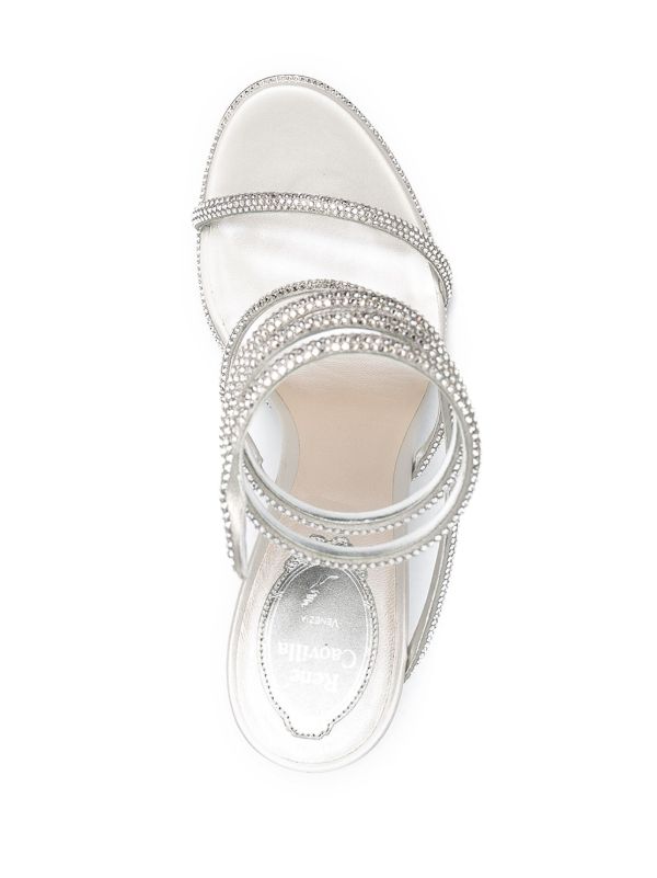 René Caovilla Silver-Tone Cleo Embellished Leather Sandals | Browns Sandals