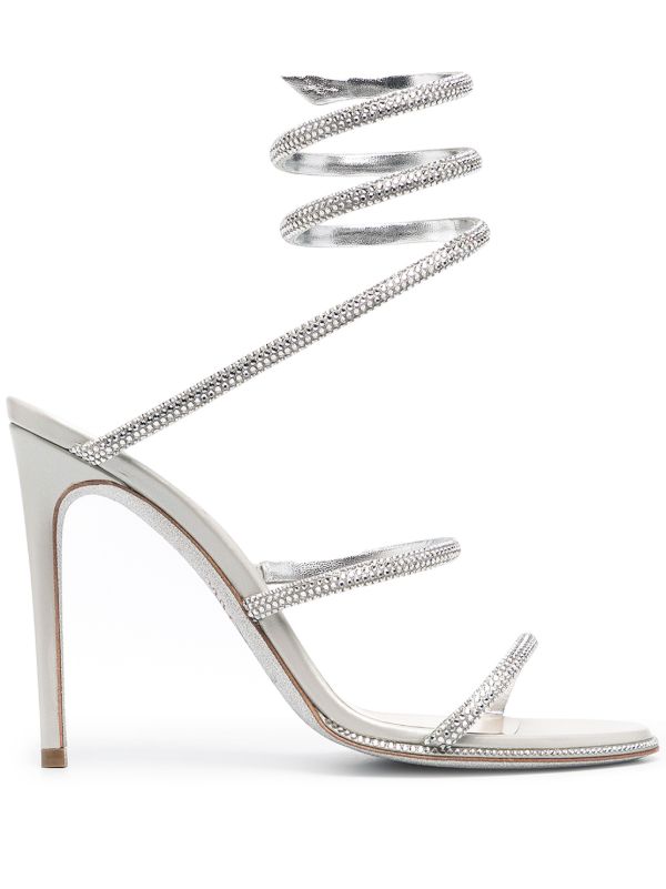 René Caovilla Silver-Tone Cleo Embellished Leather Sandals | Browns Sandals