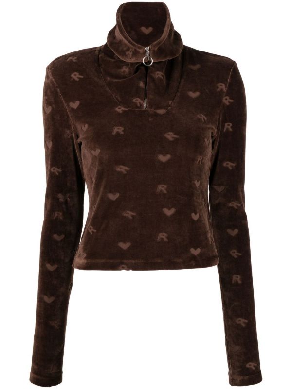 ROTATE BIRGER CHRISTENSEN Brown Mona Velour Long Sleeve Top | Browns T-Shirts & Jersey Shirts