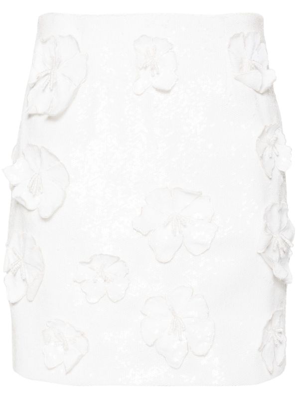 ROTATE BIRGER CHRISTENSEN White Floral-Appliqué Sequinned Mini Skirt | Browns A-Line Skirts