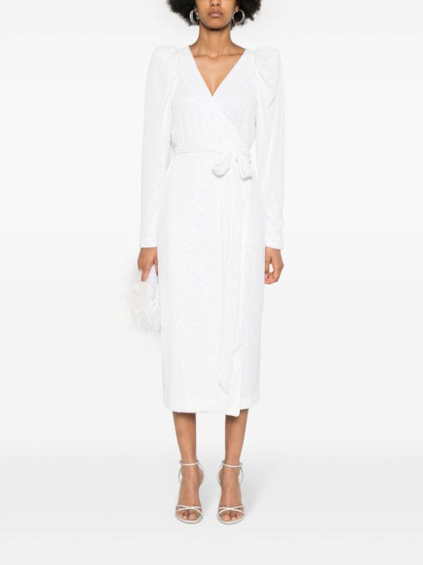 ROTATE BIRGER CHRISTENSEN White Sequinned Midi Wrap Dress | Browns Bridal Dresses