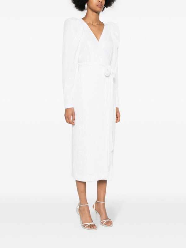 ROTATE BIRGER CHRISTENSEN White Sequinned Midi Wrap Dress | Browns Bridal Dresses