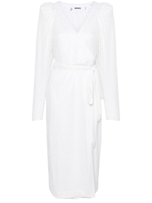 ROTATE BIRGER CHRISTENSEN White Sequinned Midi Wrap Dress | Browns Bridal Dresses