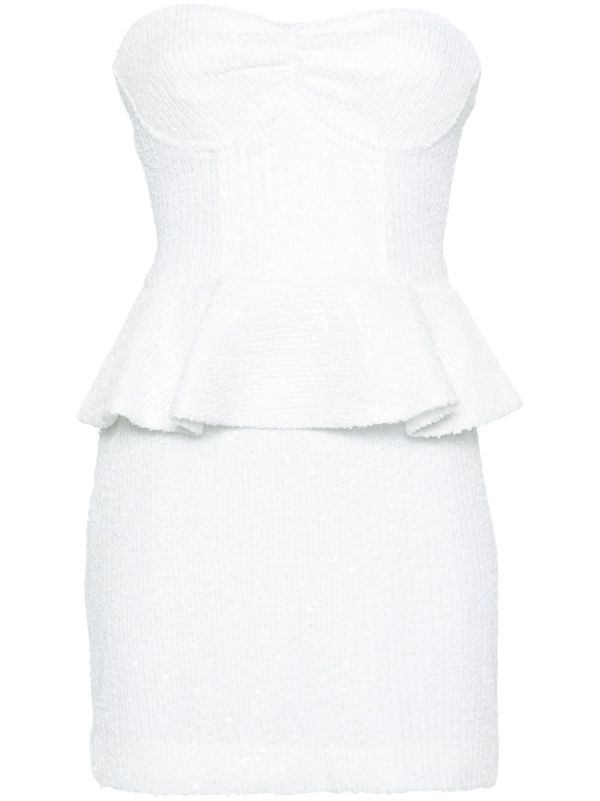 ROTATE BIRGER CHRISTENSEN White Sequinned Peplum Mini Dress | Browns Bridal Dresses
