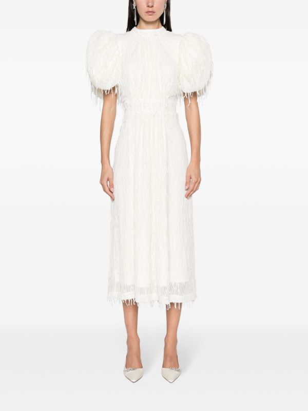 ROTATE BIRGER CHRISTENSEN White Sequinned Puff-Sleeve Midi Dress | Browns Cocktail & Party Dresses