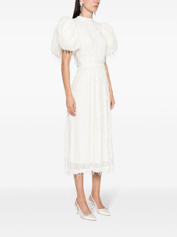 ROTATE BIRGER CHRISTENSEN White Sequinned Puff-Sleeve Midi Dress | Browns Cocktail & Party Dresses