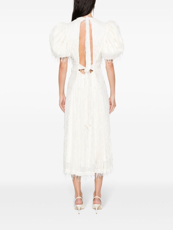 ROTATE BIRGER CHRISTENSEN White Sequinned Puff-Sleeve Midi Dress | Browns Cocktail & Party Dresses