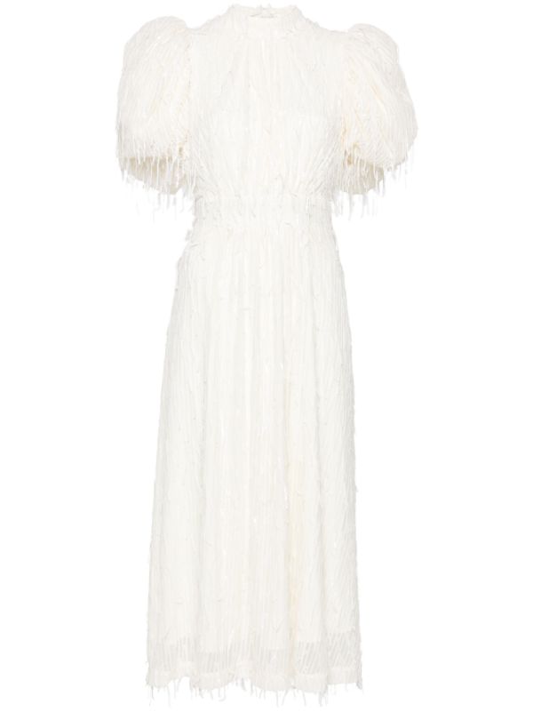 ROTATE BIRGER CHRISTENSEN White Sequinned Puff-Sleeve Midi Dress | Browns Cocktail & Party Dresses