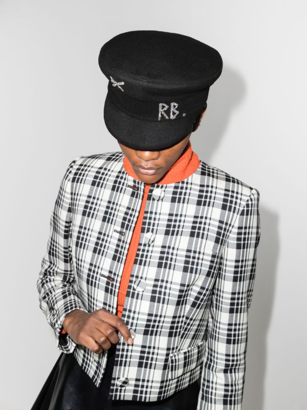 Ruslan Baginskiy Black Embellished Wool Baker Boy Hat | Browns Hats