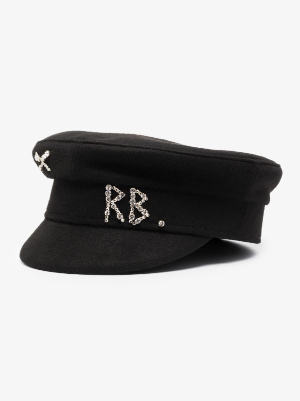Ruslan Baginskiy Black Embellished Wool Baker Boy Hat | Browns Hats