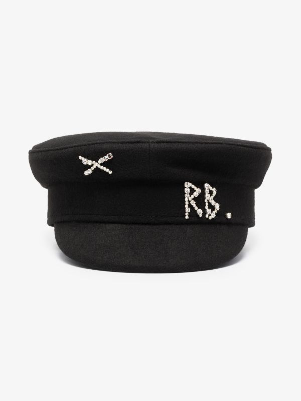 Ruslan Baginskiy black embellished wool baker boy hat | Browns Hats