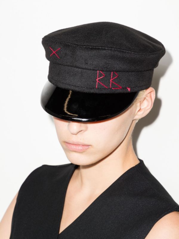 Ruslan Baginskiy Black Monogram Embroidered Wool Baker Boy Hat | Browns Hats