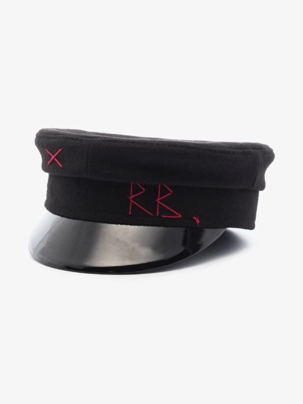 Ruslan Baginskiy Black Monogram Embroidered Wool Baker Boy Hat | Browns Hats
