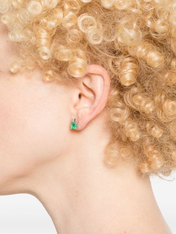 Sauer 18K White Gold Agnes Emerald And Diamond Stud Earrings | Browns Fine Earrings