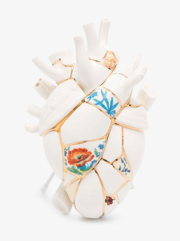 Seletti White Love in Bloom Kintsugi gold-plated porcelain vase | Browns Vases